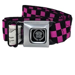 Cadillac Logo Black Pink Checkered Seatbelt Belt 48.5" – Adjustable Buckle